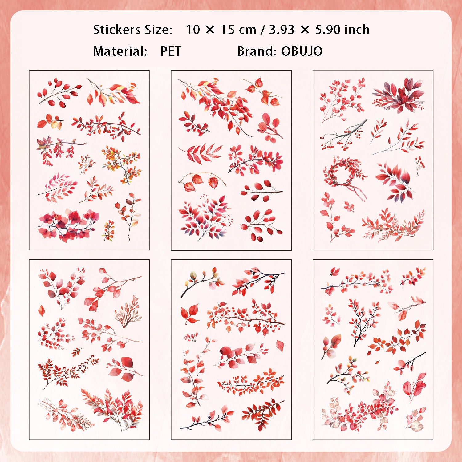 6 Sheets Leaf PET Stickers SYMJ