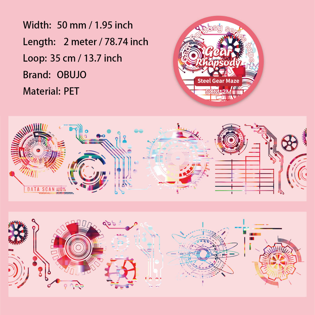 1 Roll Mechanical Gears Themed PET Tape CLKXQ