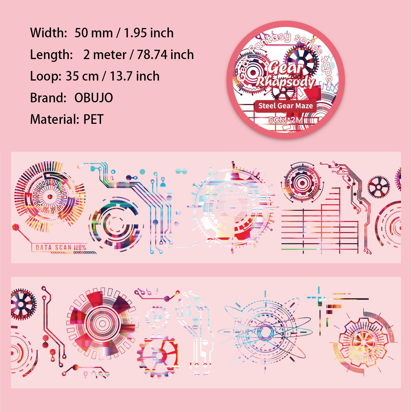1 Roll Mechanical Gears Themed PET Tape CLKXQ