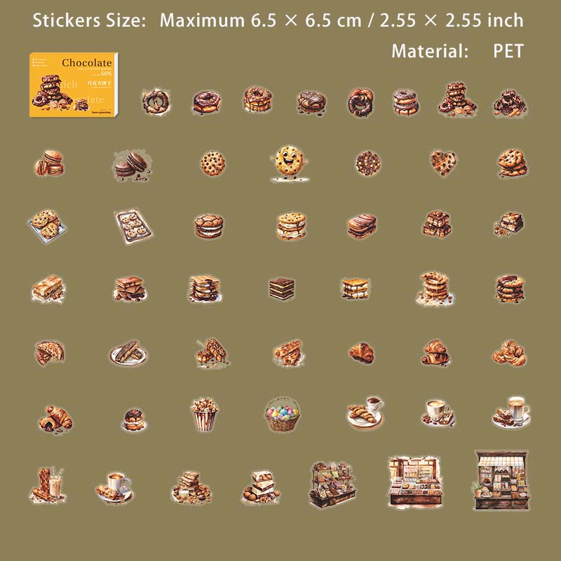 50 Pcs Chocolate Theme PET Stickers XNQKL