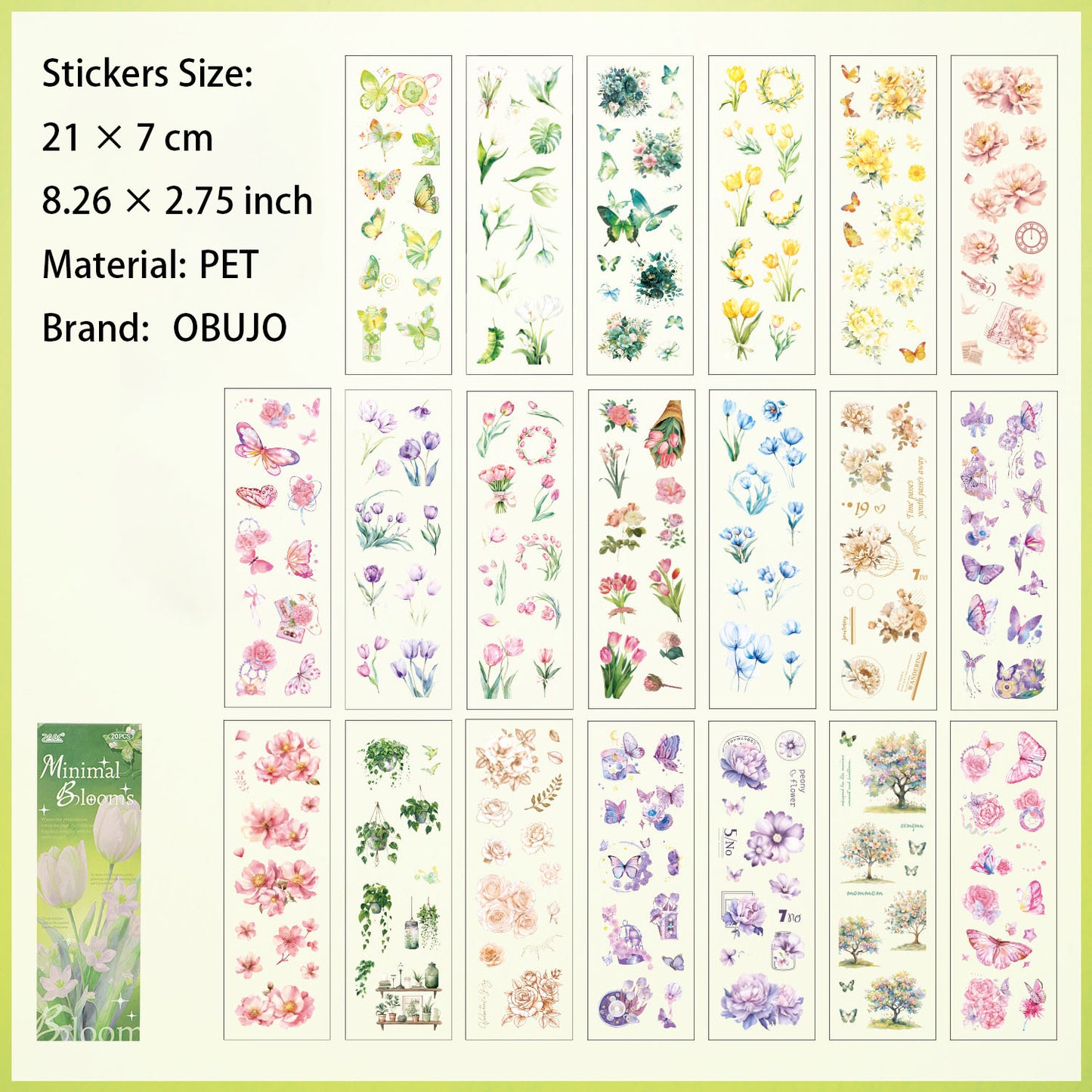 20 Sheets Flower Leaf Butterfly Stickers Book HJYL