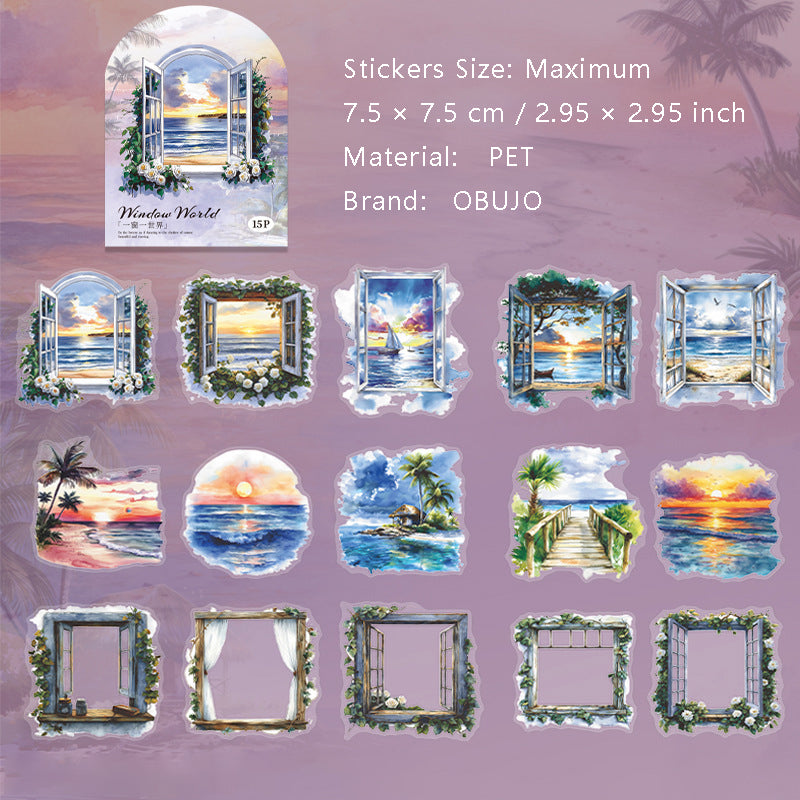 15 Pcs Windows Landscape PET Stickers YCYSJ