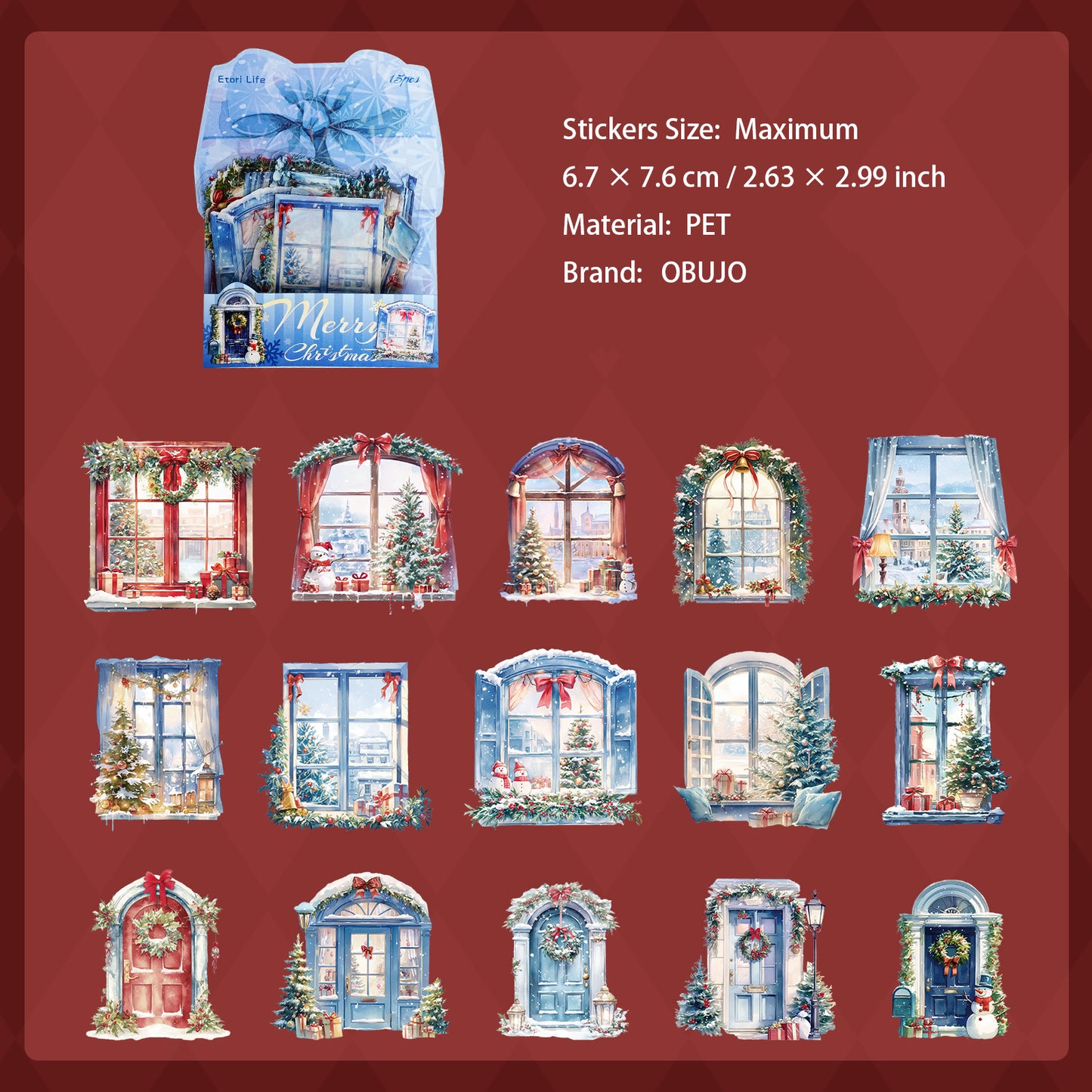 15 Pcs Christmas PET Stickres SDJXY