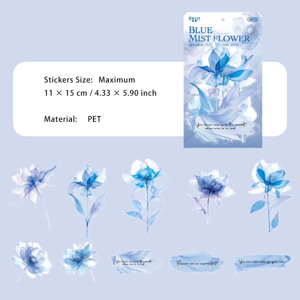 10 Pcs Watercolor PET Flower Stickers QMHD
