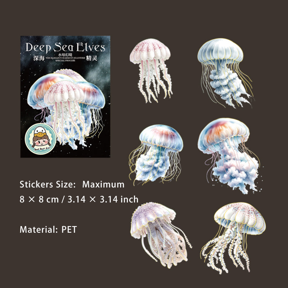 12 Pcs Large Size Glitter Jellyfish PET Stickers SHJL