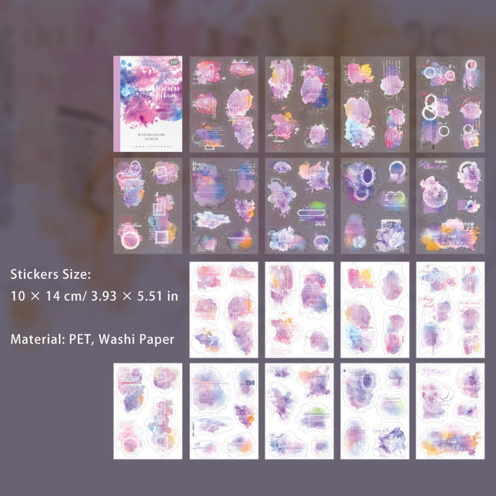 18 Sheets Watercolor PET Stickers Book SCHC