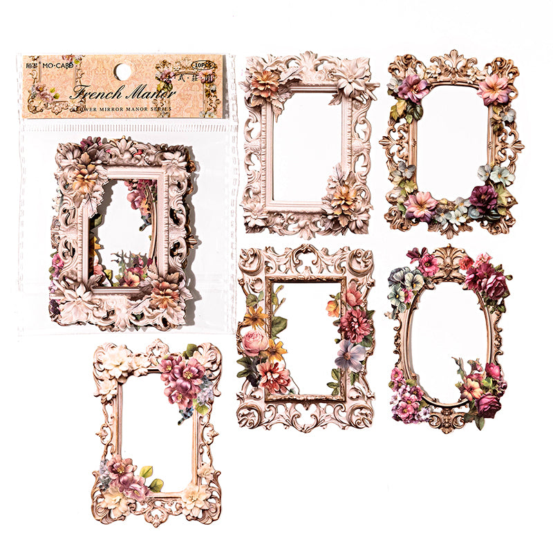 10 Pcs Antique Victorian Hollow Floral Relief Frame Scrapbooking Paper - Manor