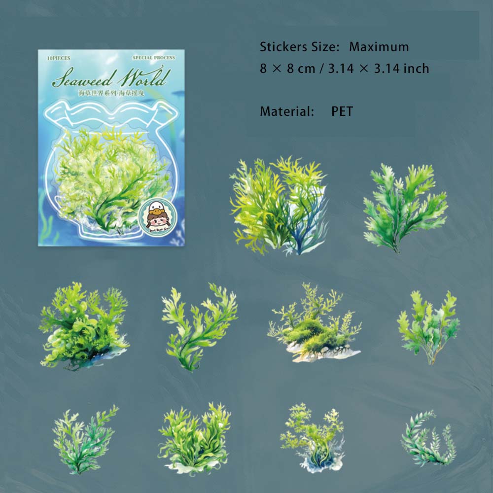 10 Pcs Ocean Plant PET Stickers HCSJ