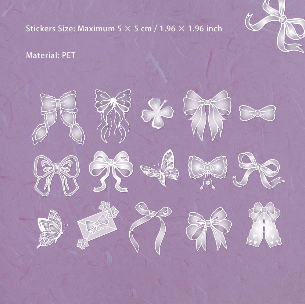 15 Pcs Glitter Bowknot PET Stickers YLHX