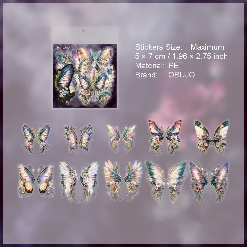 20 Pcs Glitter Butterfly Feather PET Stickers LKJY