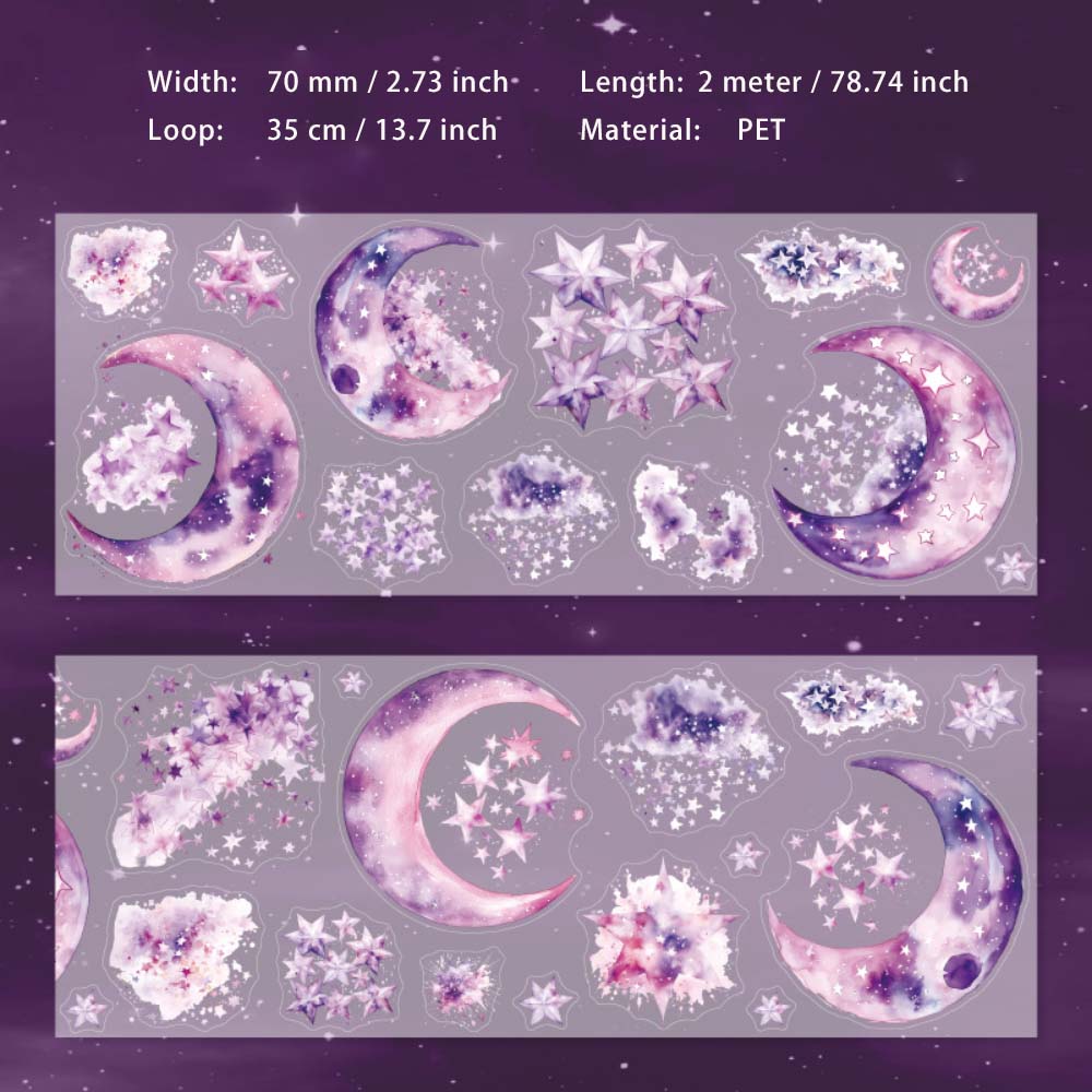 1 Roll Pre-cut Moon Star PET Stickers Tape XXSY