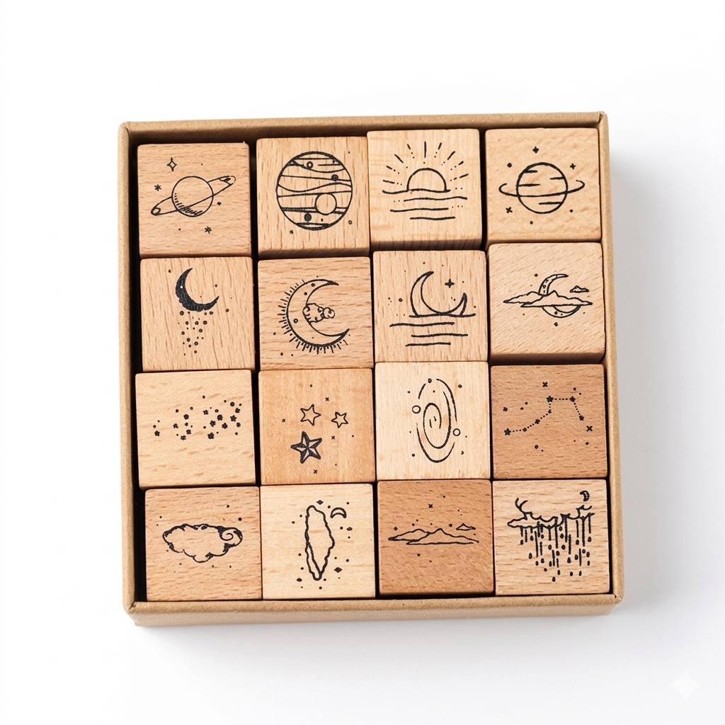 12 Pcs Astro-Chronicles Vintage Celestial Planet & Weather Stamp Set