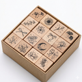 12 Pcs Celestial Flora Vintage Stardust Botanical Wooden Stamp Set