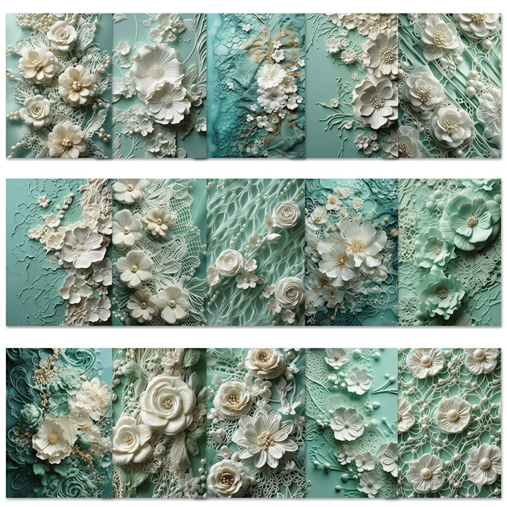 30 Pcs 3D Lace Floral Mint Celadon Scrapbook Paper