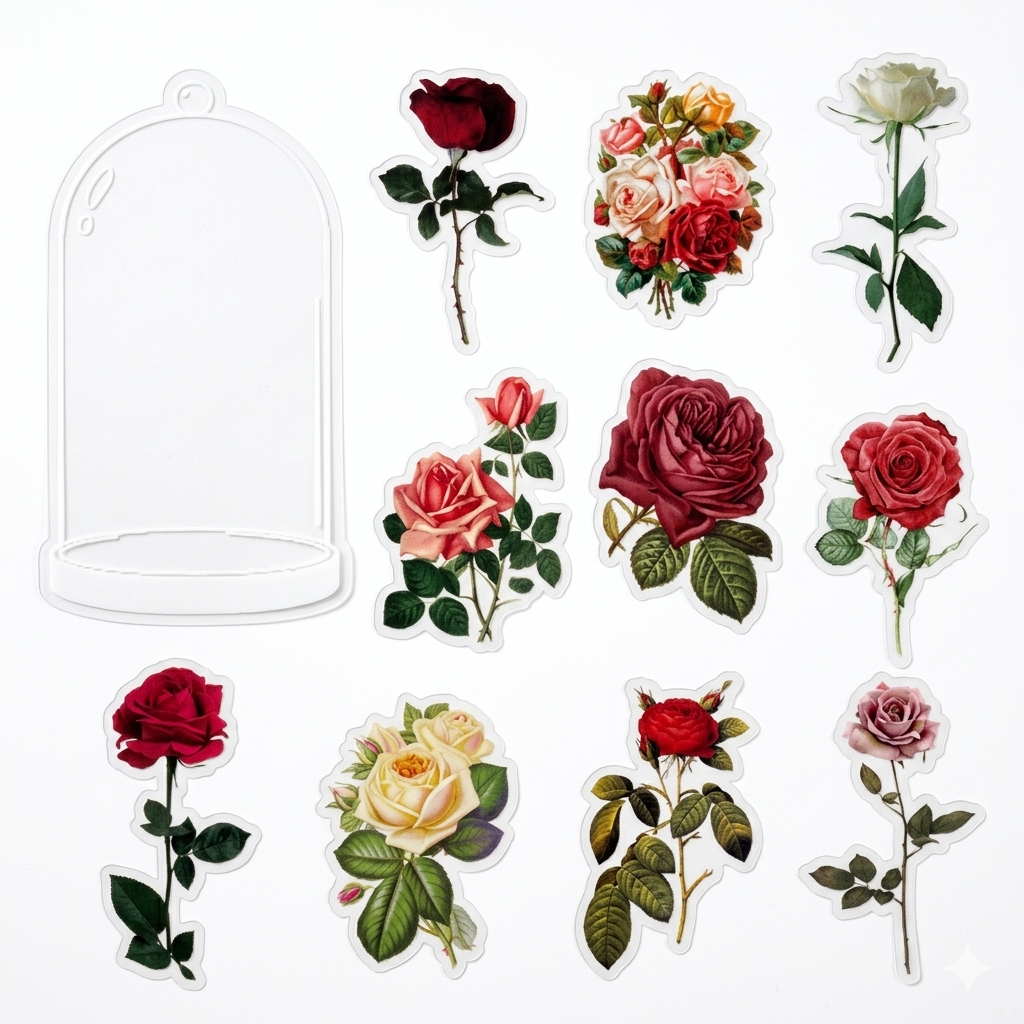 10 Pcs Large Rose PET Stickers MGYQ