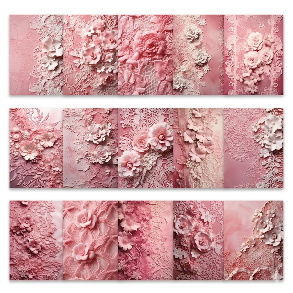 30 Pcs 3D Lace Floral Rococo Blush Scrapbook Paper