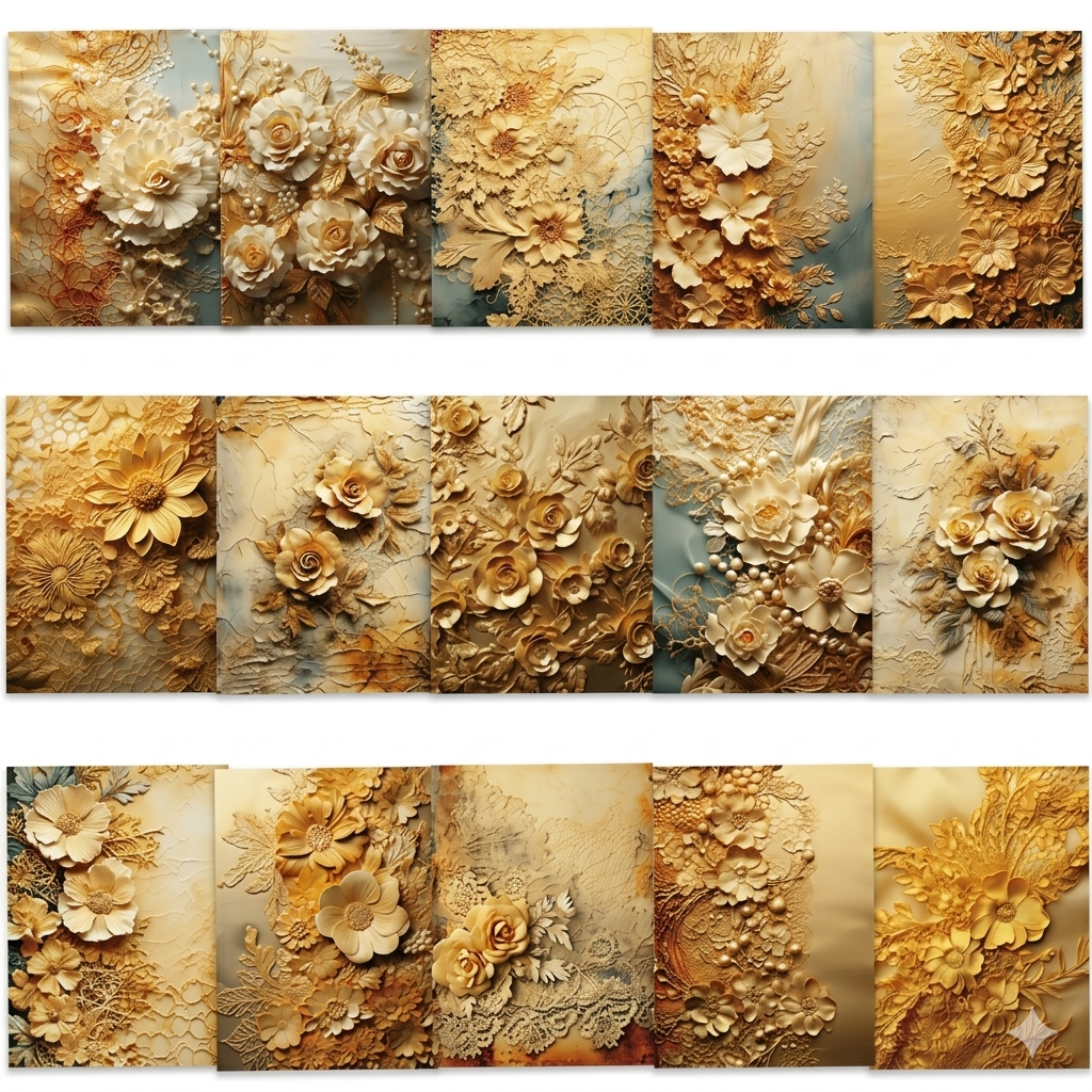30 Pcs 3D Lace Floral Vintage Amber Scrapbook Paper