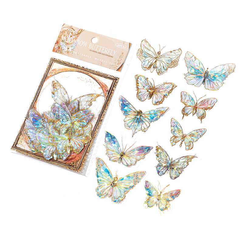 20 Pcs Shellfish Light PET Butterfly Stickers WJDPD