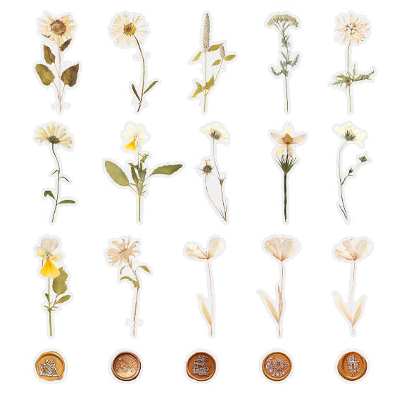 40 Pcs Vintage Pressed Flower Wax Seal Stickers- White