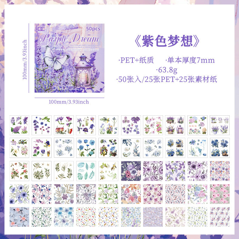 50 Pcs Floral Paper and Stickers Book FHSJ