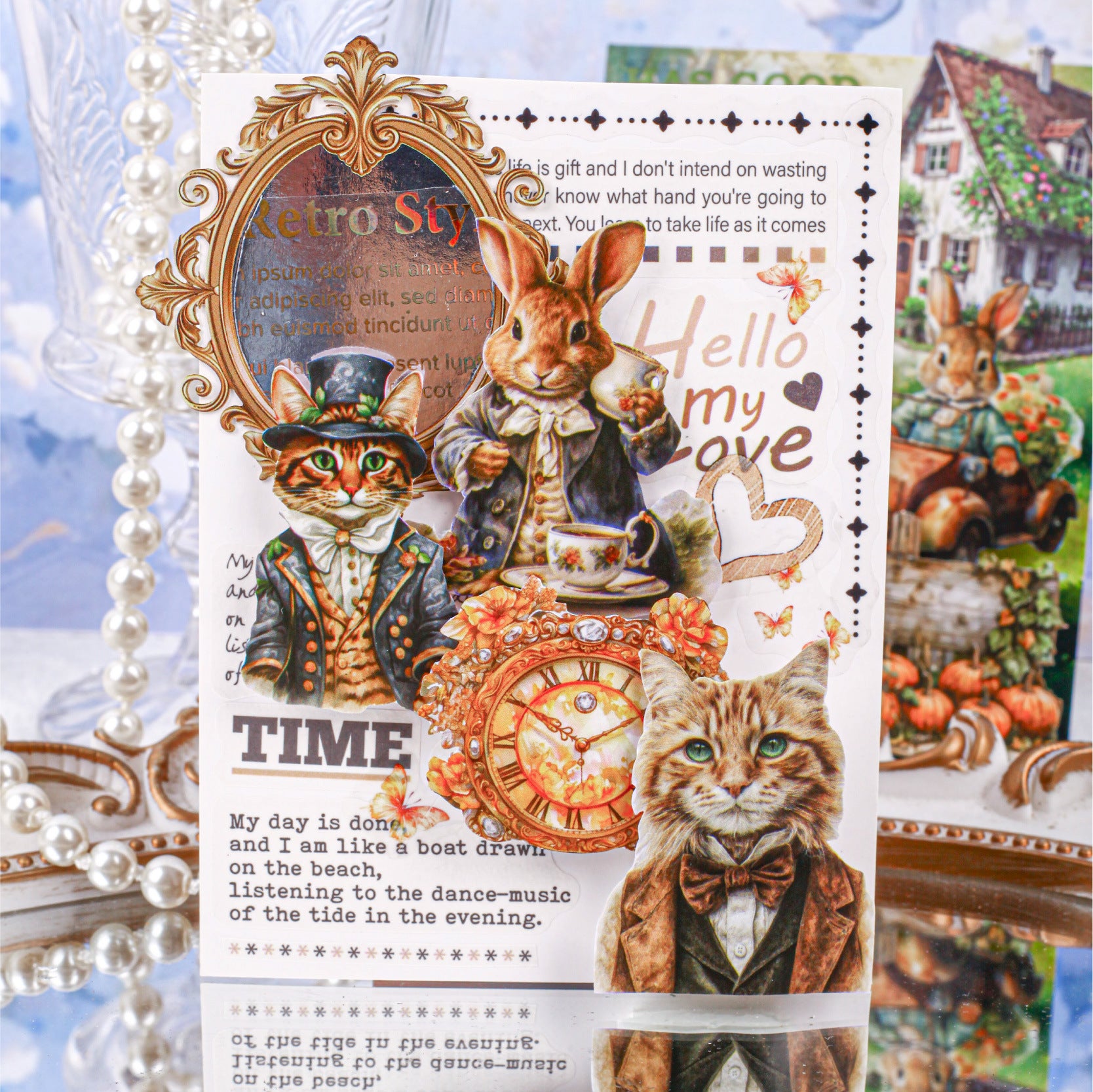 20 Pcs Fairy Tale Bunny Cat PET Stickers THXL