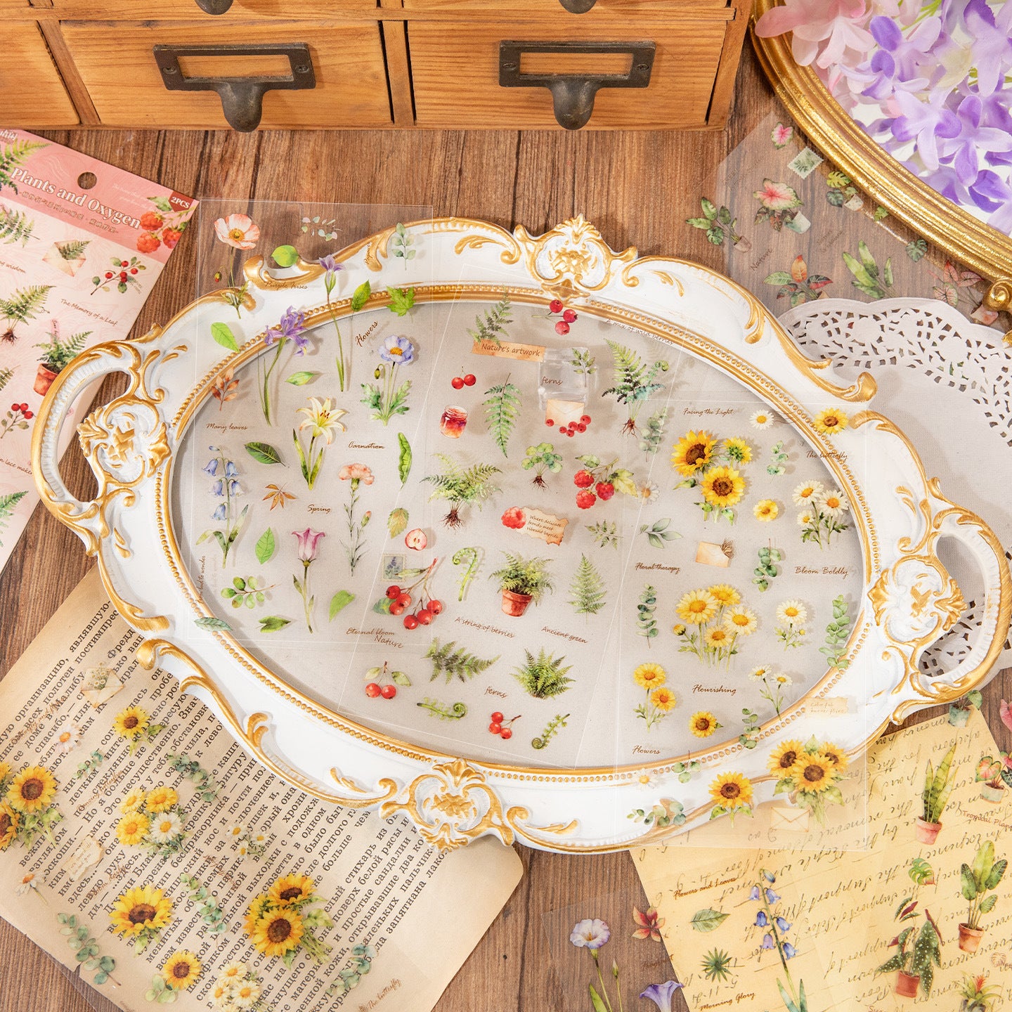 2 Sheets Greent Plant PET Stickers ZWYQ