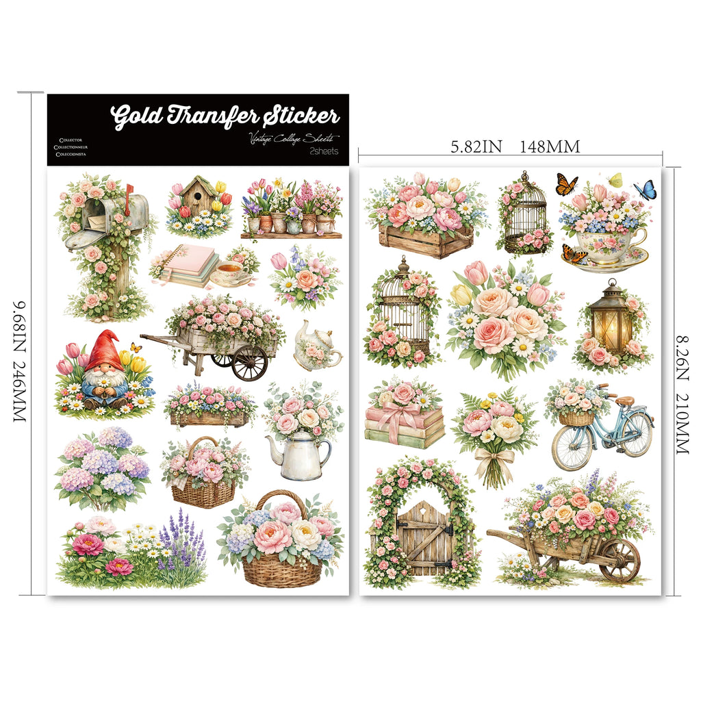2 Sheets Waterproof Rub on Stickers - Spring Garden