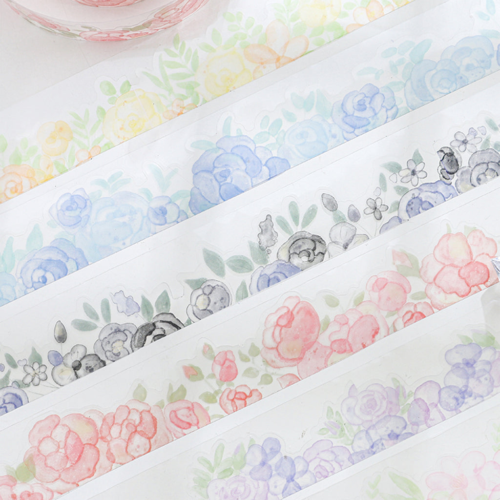1 Roll Watercolor Flower PET Stickers BLHH