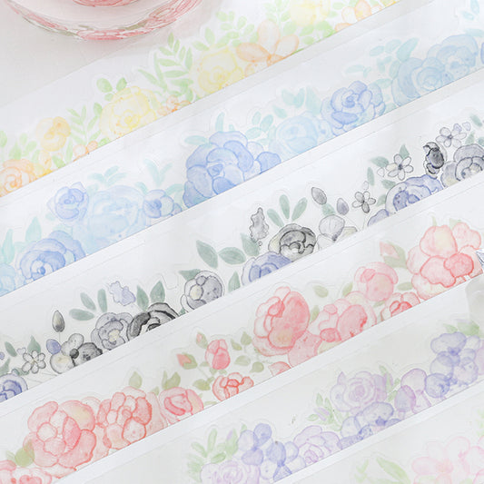 1 Roll Watercolor Flower PET Stickers BLHH