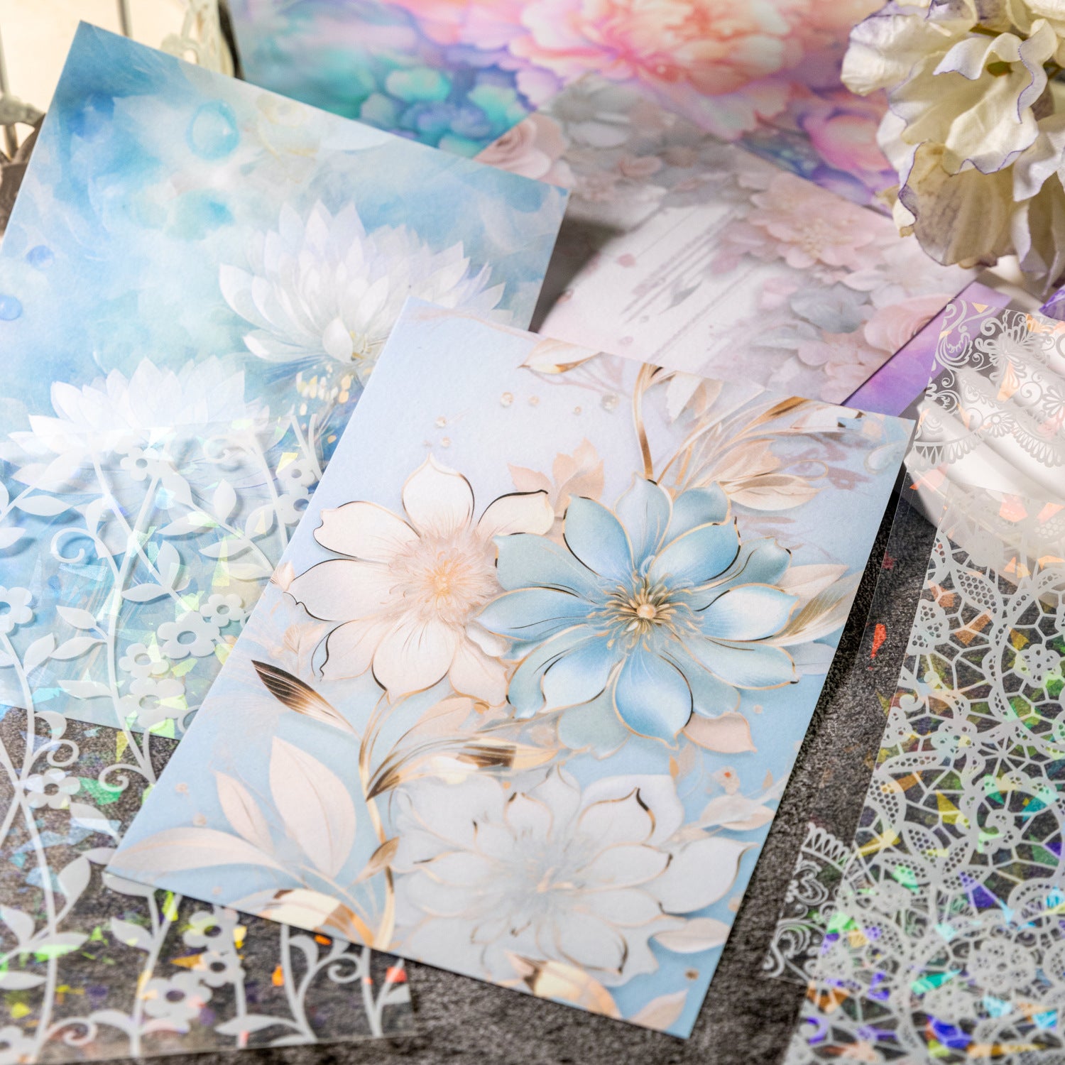 6 Pcs Floral and Lace PET Stickers HKYQ