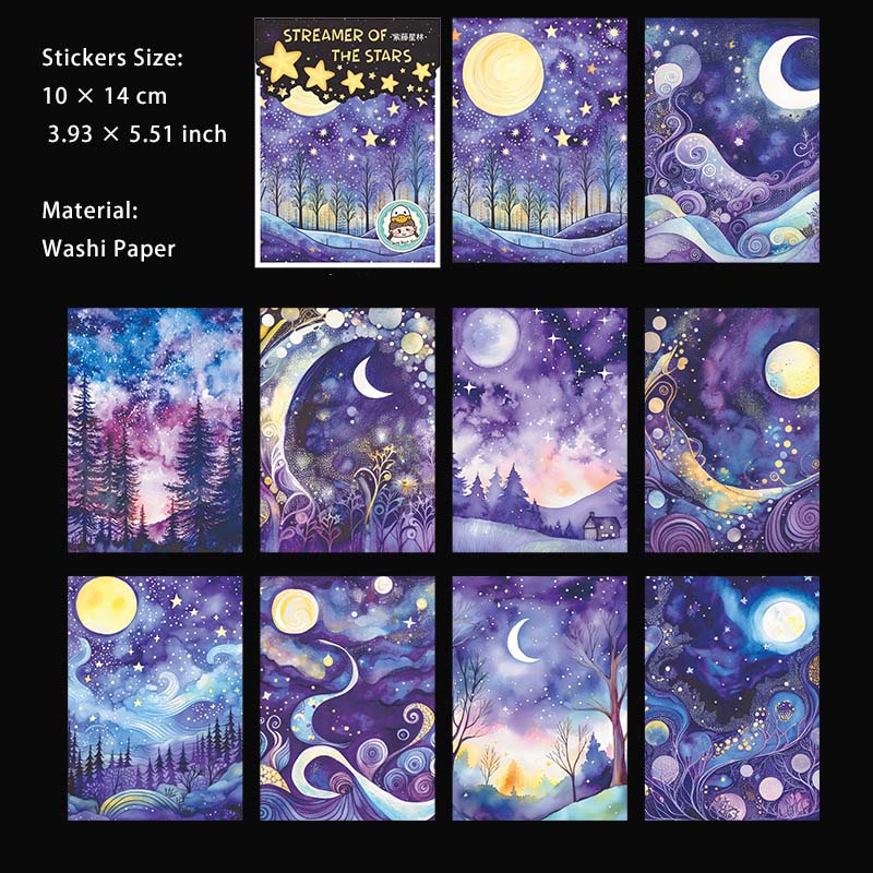 10 Pcs Fantasy Night Sky Washi Stickers LGXH