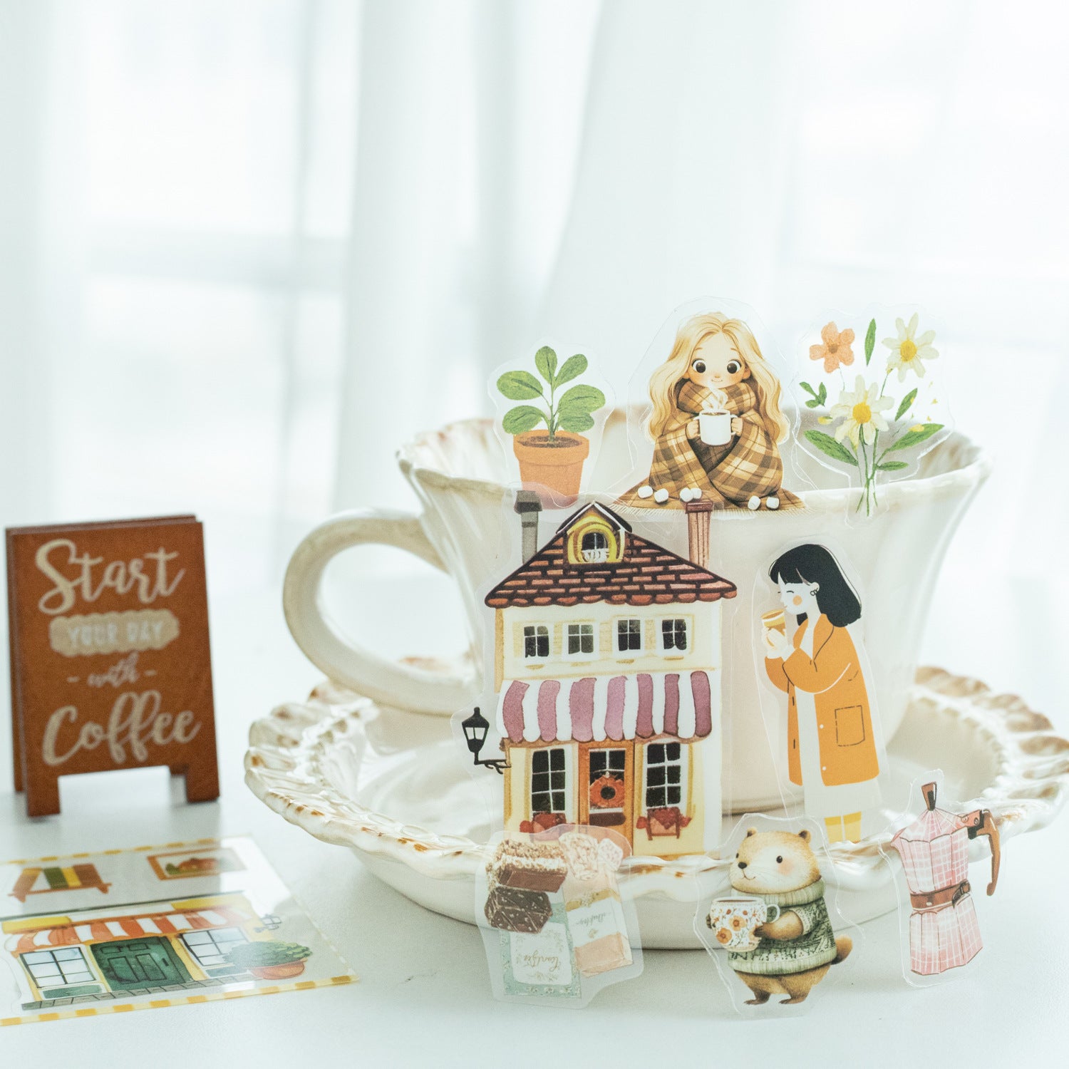 12 Sheets Coffee Dessert Planner Stickers Book KFXPD