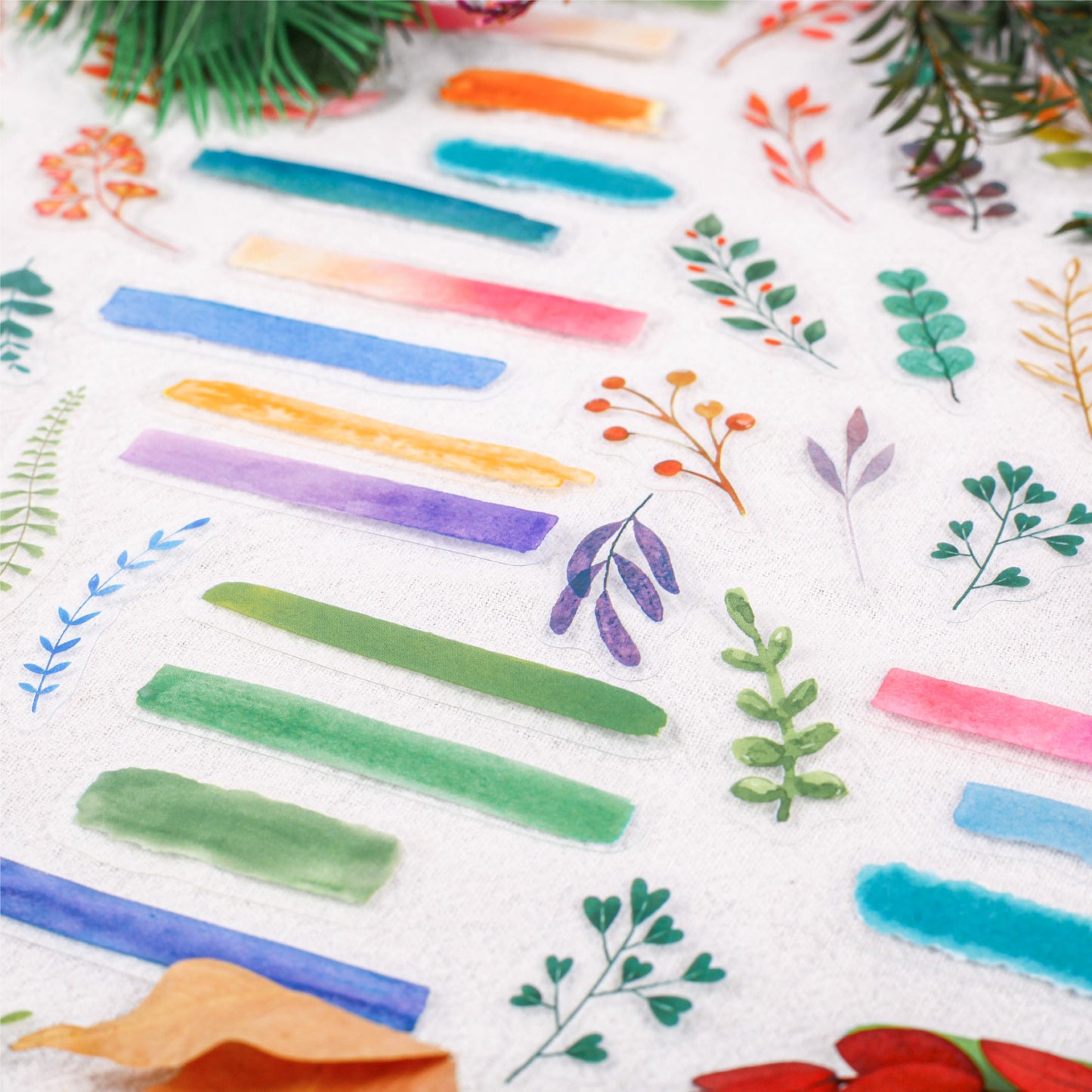 30 Pcs Watercolor Leaf PET Stickers QXXL
