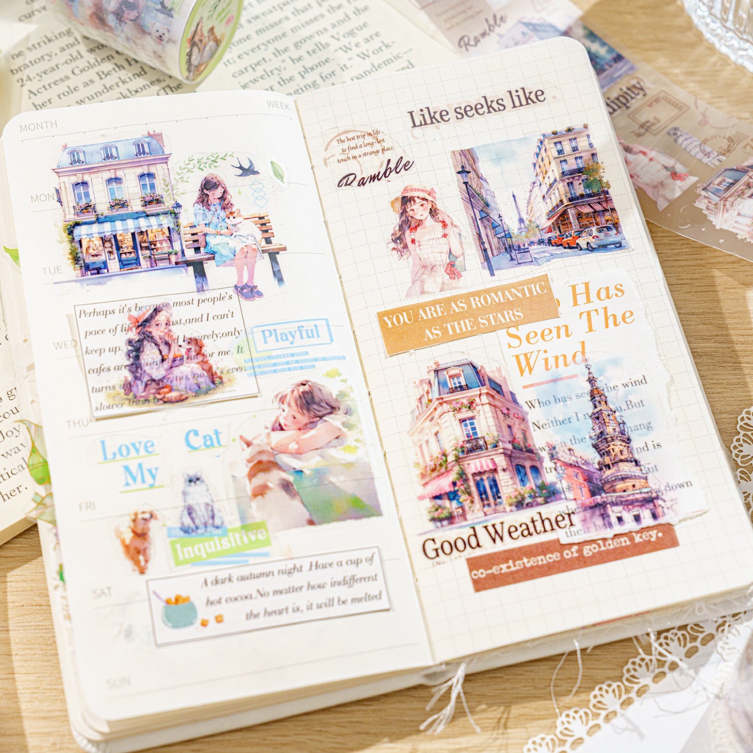 1 Roll Travelling Girl PET Stickers ZGDJJ