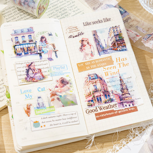 1 Roll Travelling Girl PET Stickers ZGDJJ