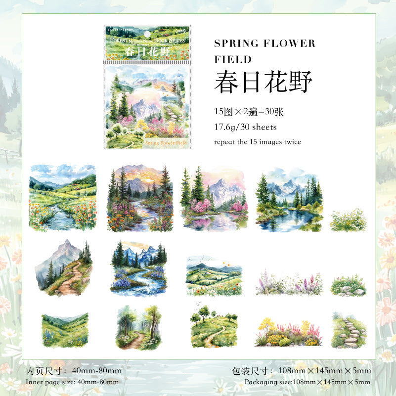 30 Pcs Forest Mountain PET Stickers SLZRCS