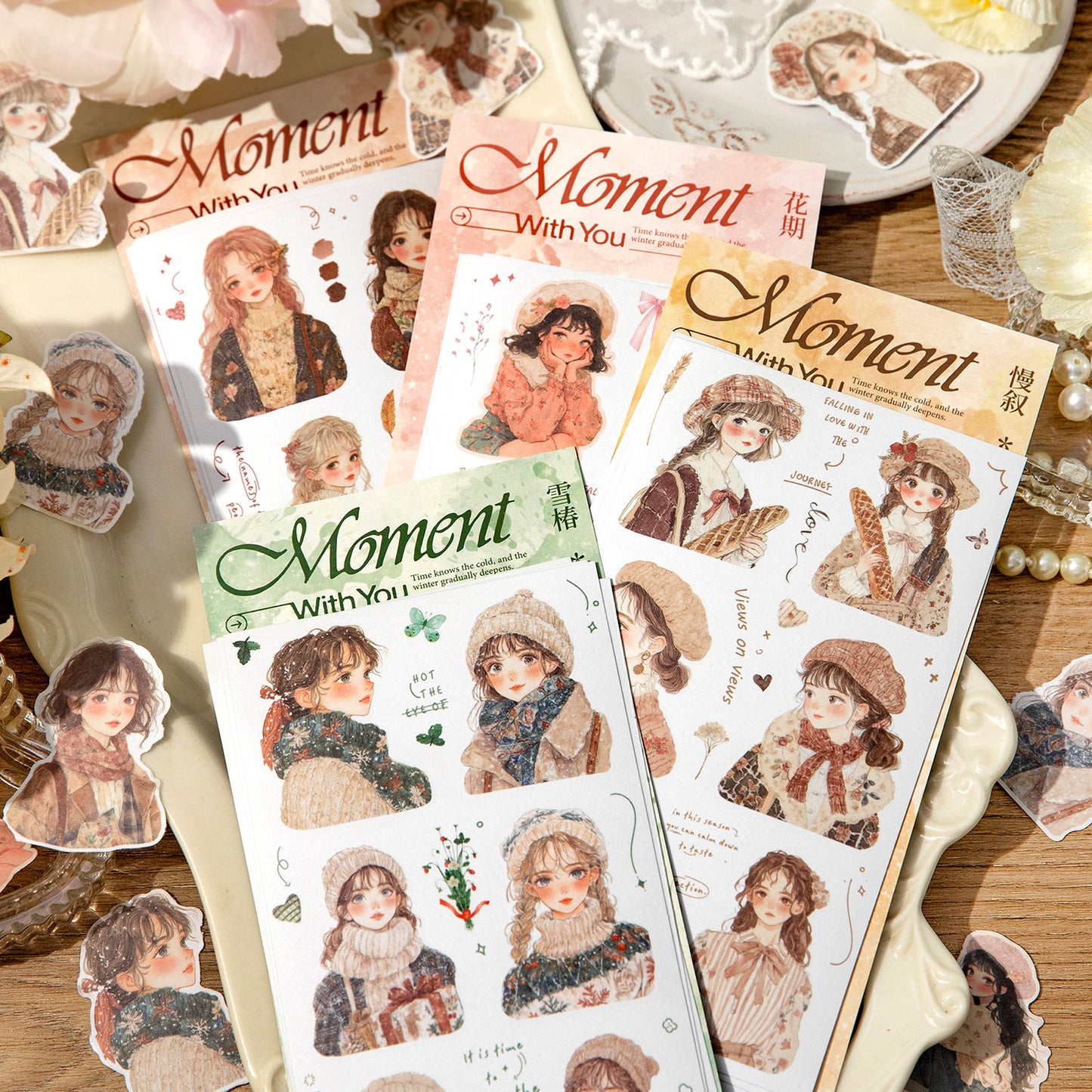 6 Sheets Seasonal Girl Label Stickers QXXL