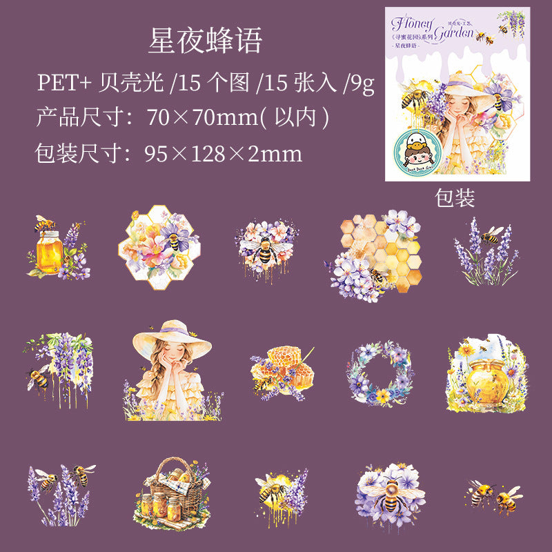 15 Pcs Honeybee Theme PET Stickers XNHY