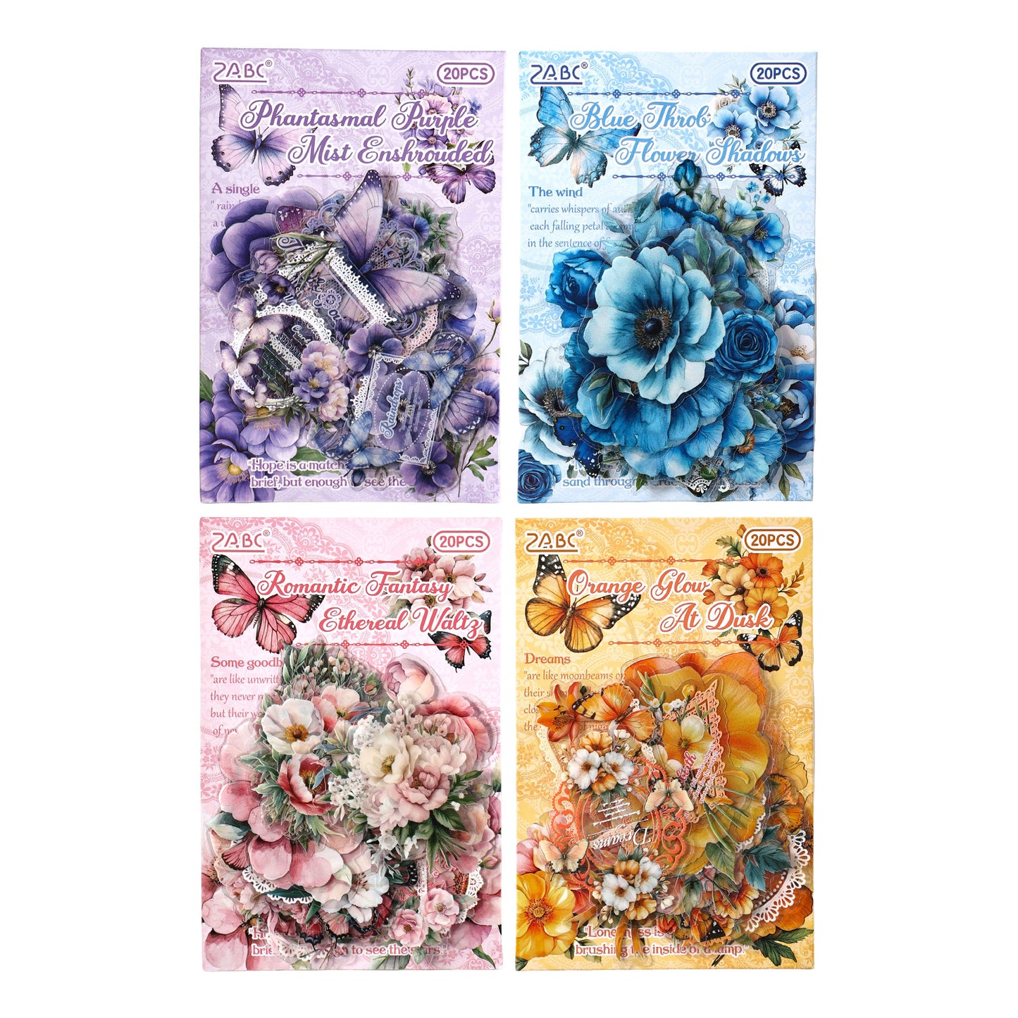 20 Pcs Vintage Flower PET Stickers FGHS