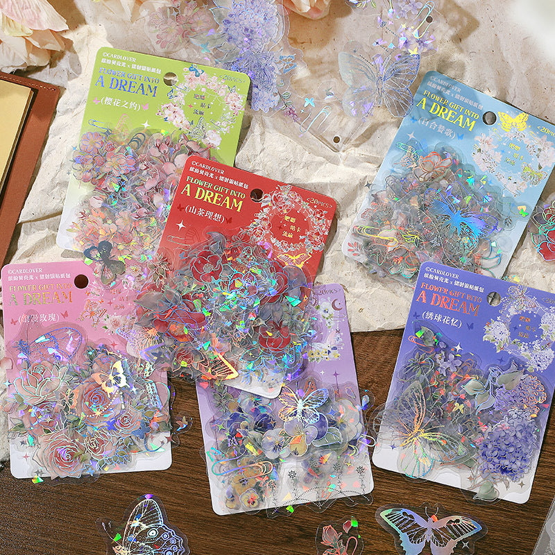 20 Pcs Holographic Flower and Butterfly PET Stickers HLRM