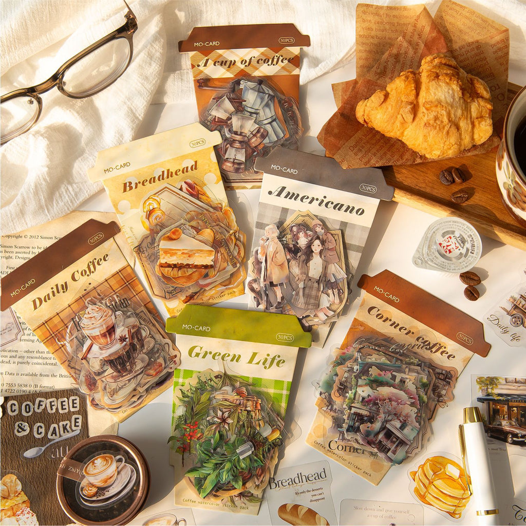30 Pcs Coffee Theme PET Stickers KFSJ
