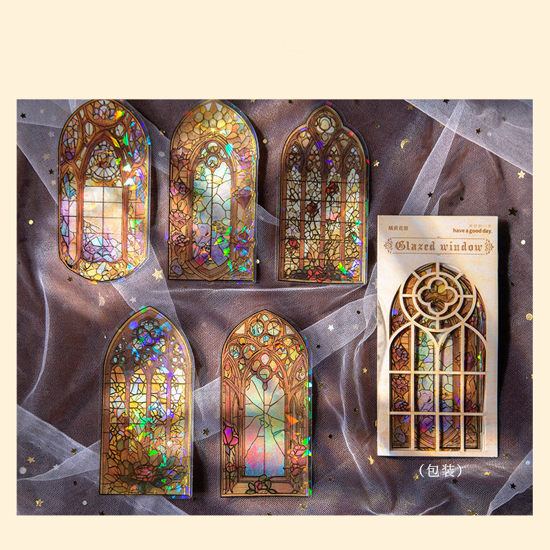 Gold Foil Gothic Windows PET Stickers LLHC