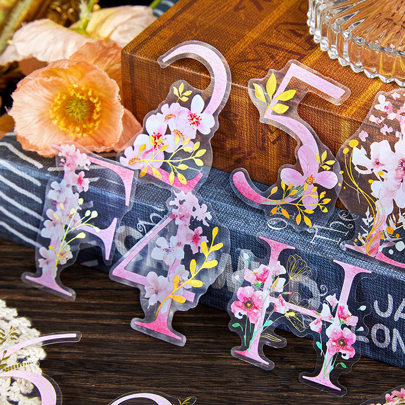 10 Pcs Flower Letter PET Stickers HJLX