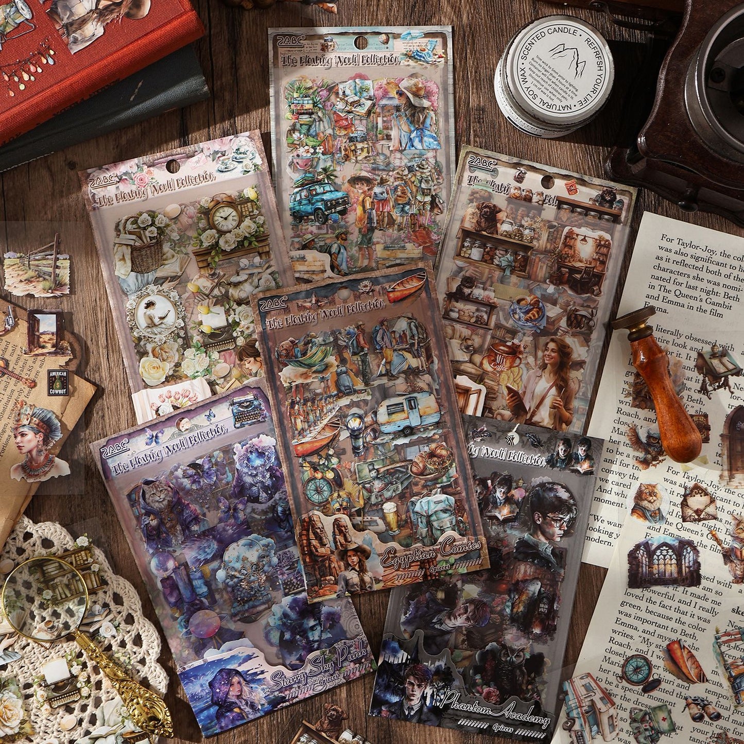 6 Sheets Vintage PET Stickers FSJC