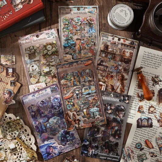 6 Sheets Vintage PET Stickers FSJC