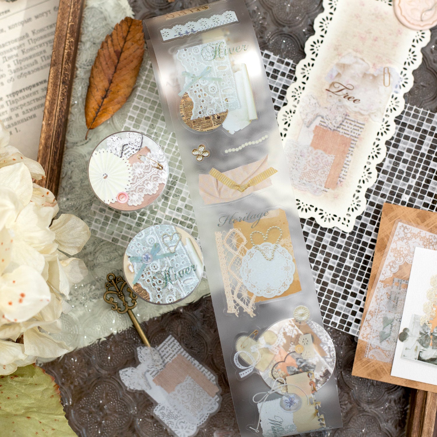 1 Roll Lace Theme PET Stickers Tape SMWR