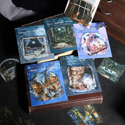 10 Pcs Night Landscape PET Stickers QMZY