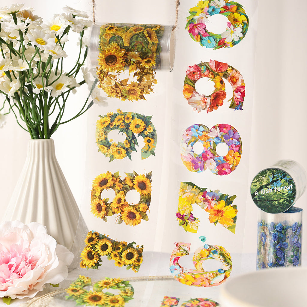 1 Roll Floral Letter Number PET Stickers Tape SZMM