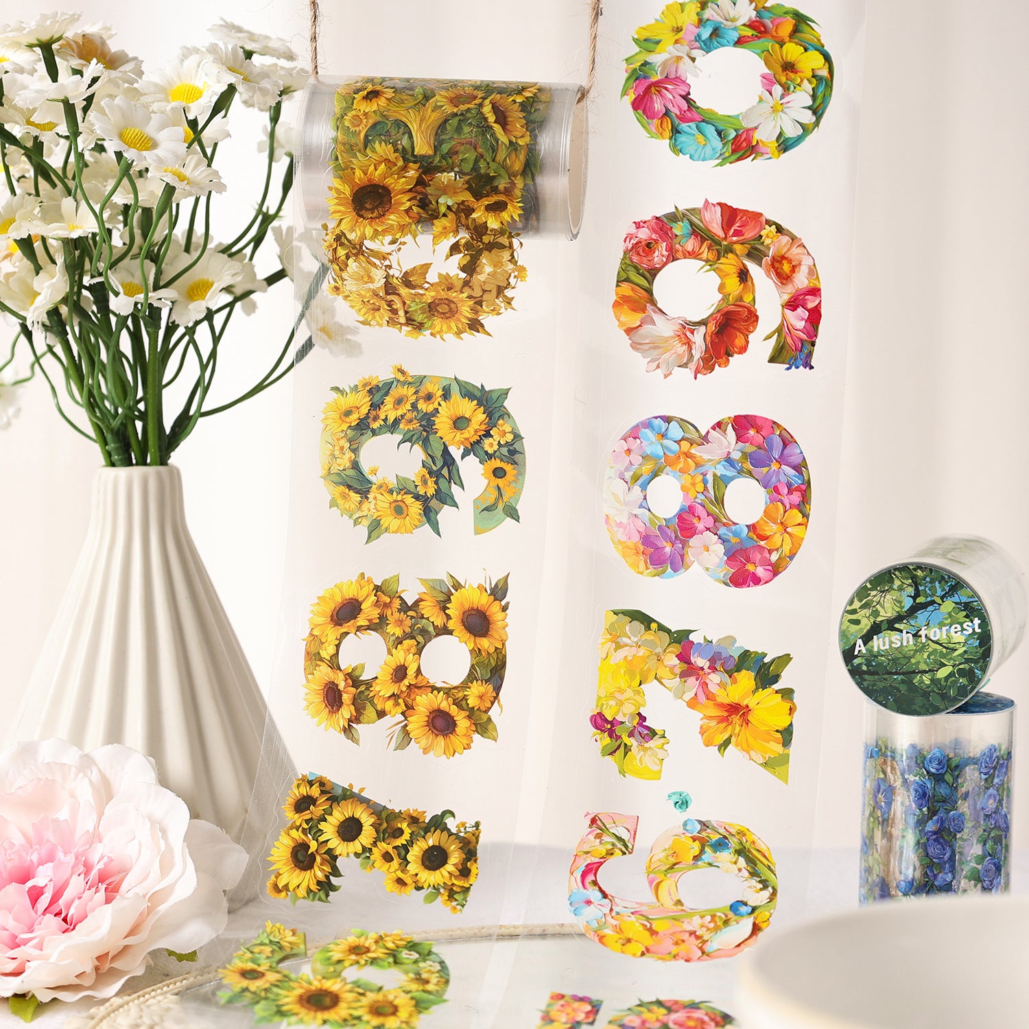 1 Roll Floral Letter Number PET Stickers Tape SZMM