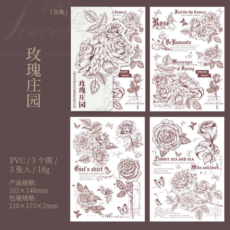 3 Pcs Flower Transfer Stickers QTHY